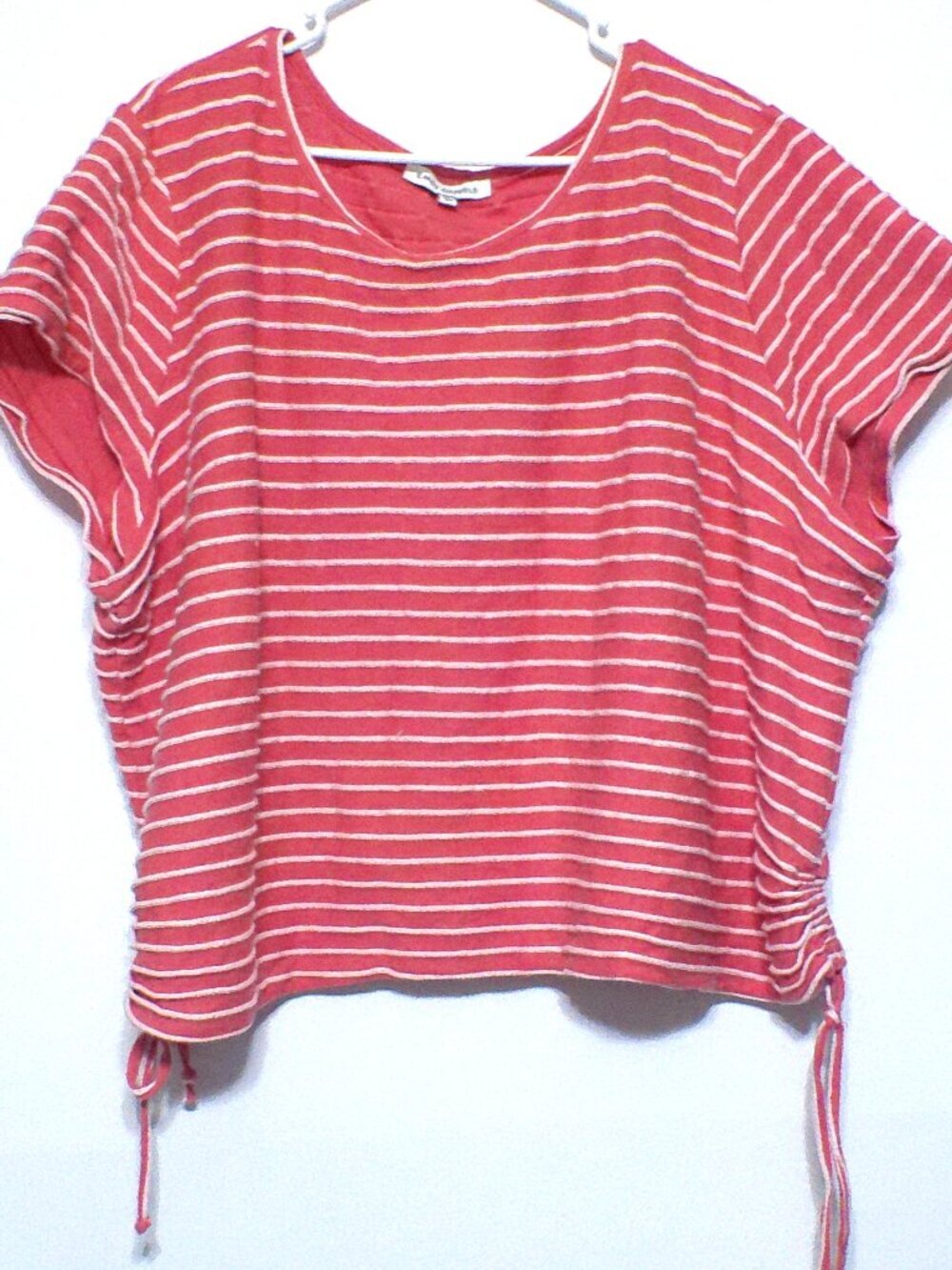 Emily Daniels Women’s 3X Coral Striped Short Sleeve Top Side Tie Casual Plus